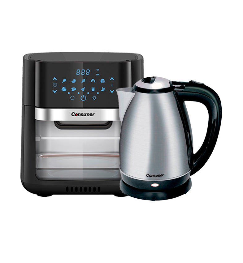 FREIDORA DE AIRE DE 10 LTS + HERVIDORA INOX consumer